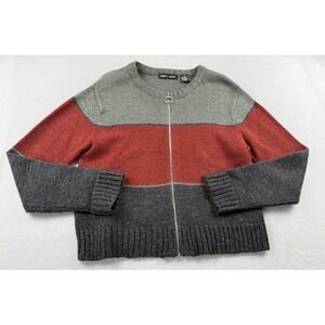 Jamie Scott Wool Blend Full Zip Sweater Women's Size M Red Gray